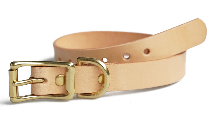 QINGMAI Leather Dog Collar Solid Brass Hardware for All Small,Medium Dogs and Cats Pet Supplies (M:for 12"-16" Neck, Beige) M:for 12"-16" Neck - PawsPlanet Australia