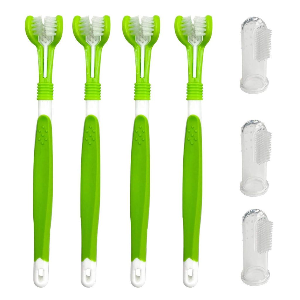 RBNANA Dog Toothbrush (4 Pack) with 3 Silicone Finger Toothbrush, Pet Dental Care Triple Head Toothbrush Cleaning Tooth Addition Bad Breath Pet Toothbrush 4 Pack - PawsPlanet Australia