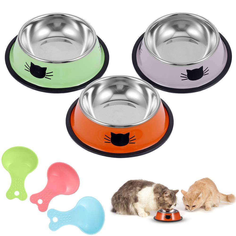 Heyu-Lotus 3 PCS Cat Bowls, Stainless Steel Cat Food & Water Bowl Anti-slip Base Pet Feeding Bowls with Scoops for Cats, Rabbits, Puppy - PawsPlanet Australia