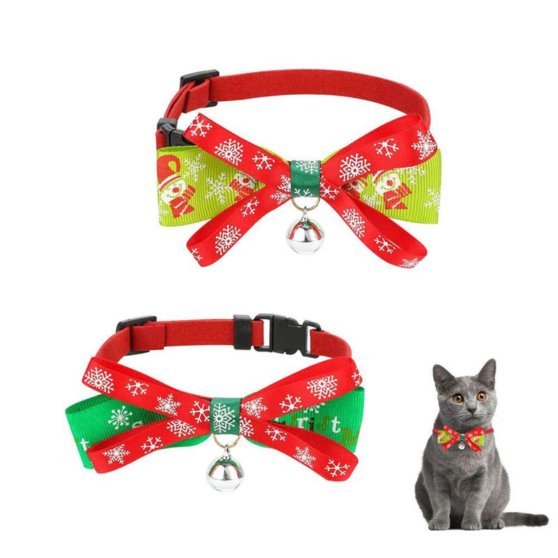 CHENGZI Christmas Dog Cat Collar,Adjustable Xmas Pet Collar with Double-deck Bowtie,for Small Dog Cat,2 PACK - PawsPlanet Australia