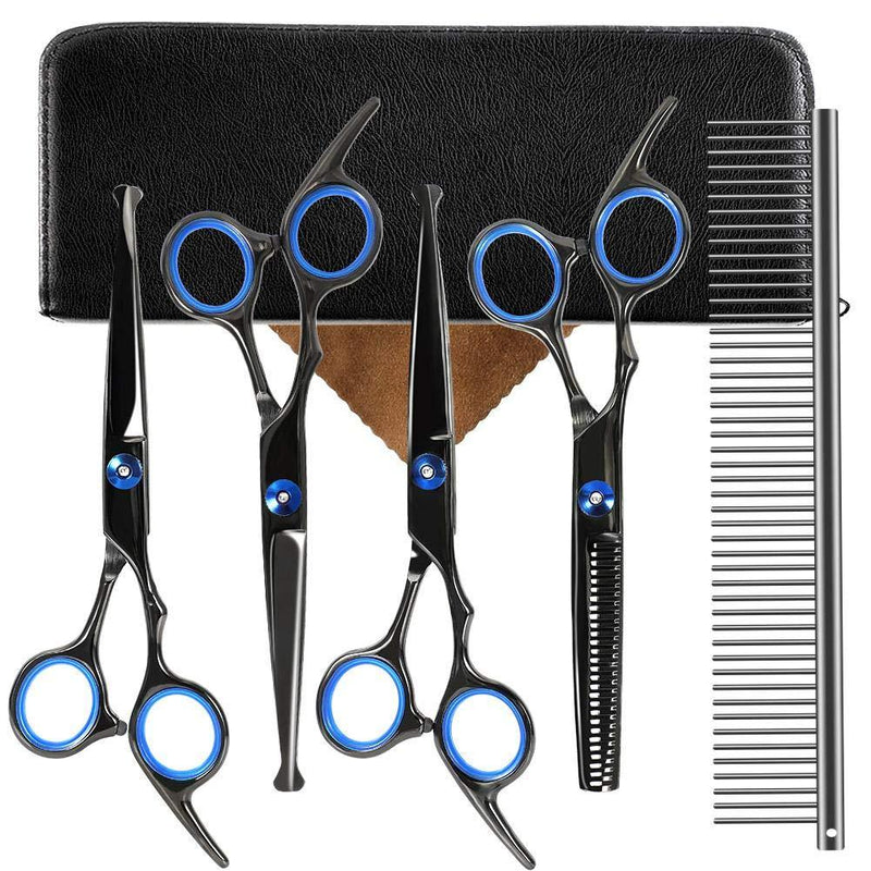 Oumefar 5 in 1 Stainless Steel Pet Trimmer Kit Dog Grooming Scissors Set Hairdressing Shears Set with Round Tip for Cutting - PawsPlanet Australia