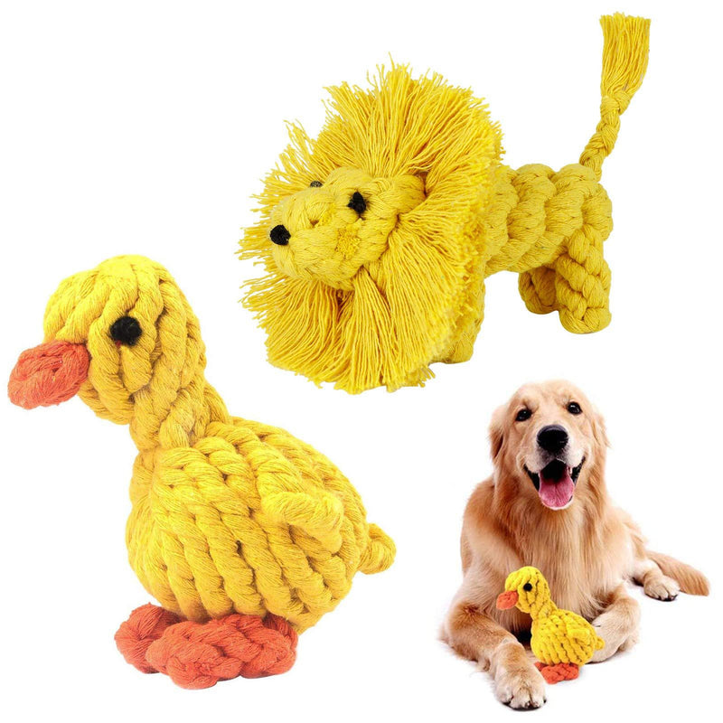 FANTESI 2 Pack Dog Rope Toys, Pet Puppy Rope Chew Toys Teeth Dogs Treats Toys Dogs Ball Knot Training toy for Small Middle Dog (Duck, Lion) - PawsPlanet Australia