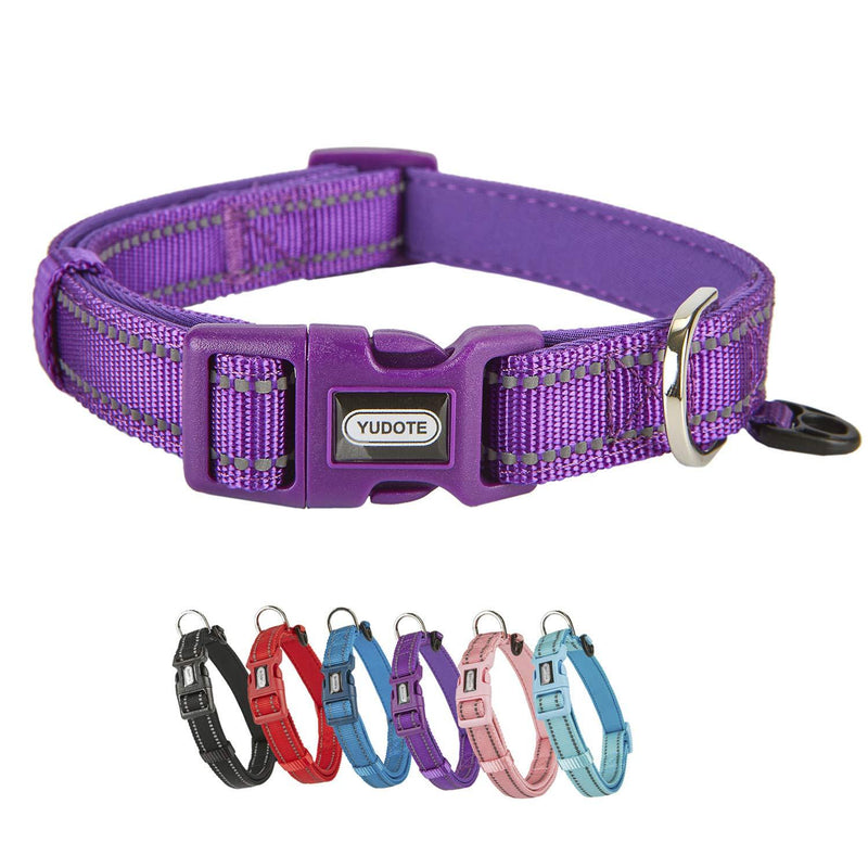 YUDOTE Dog Collar Medium Strong Reflective Nylon Webbing with Soft Comfy Neoprene Padded Linning for Medium Dogs Daily Use,Vibrant Purple M: adjustable 33-48cm; 2.0cm Wide Vibrant Purple - PawsPlanet Australia