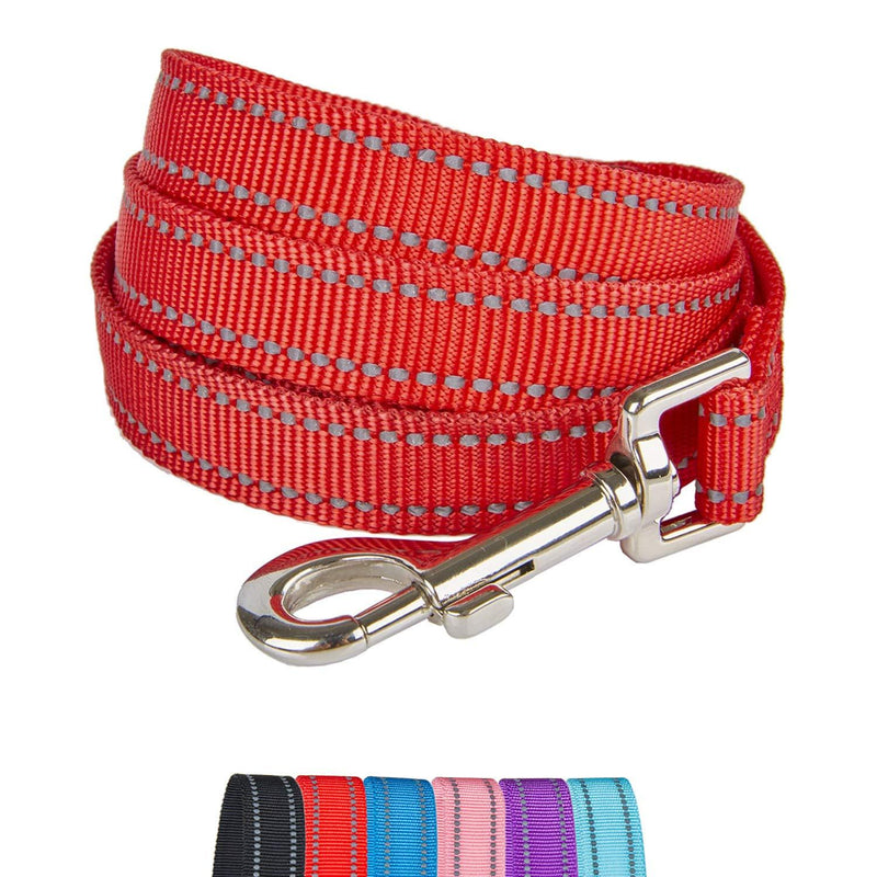 YUDOTE Strong Nylon Dog Lead,Reflective Dog Leash with Soft Comfy Padded Loop Handle,Handy D Ring and Buckle for Daily Walking with Medium Dogs,Red 2cm Wide,120cm Long Red - PawsPlanet Australia