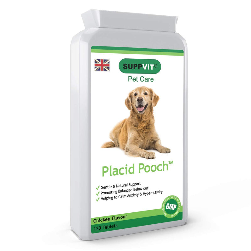 Placid Pooch to Keep Your Dog Calm | 120 Chewable Chicken Flavour Tablets | Gentle & Natural Support | Calming Your Nervous, Anxious, Stressed or Hyperactive Pet | Promoting Balanced Behaviour - PawsPlanet Australia