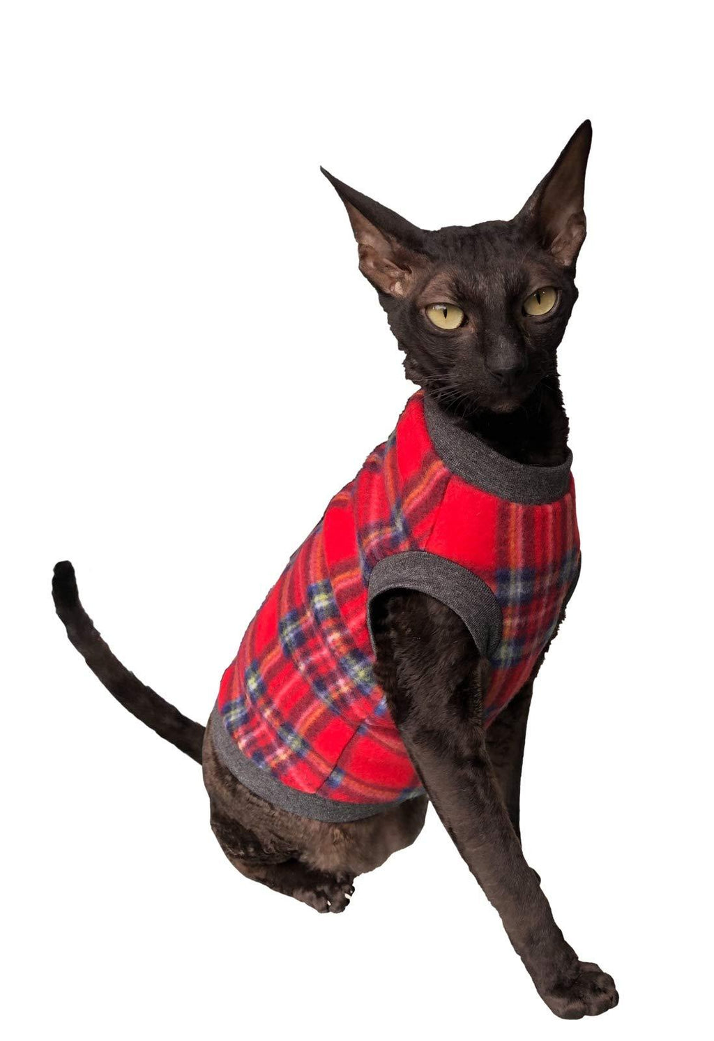 Kotomoda cat's sweater Plaid Red Grey Naked Cat Hairless Sphynx Cat Clothes (XS) XS - PawsPlanet Australia