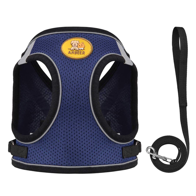 Anbeer Soft Mesh Dog Harness Puppy Adjustable Pet Vest with Walking Leash for Small Dog Breeds and Cats (XL, Navy) XL (Neck 35-39cm, Chest 47-52cm) - PawsPlanet Australia