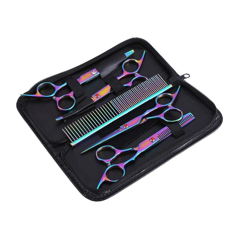 Oumefar 5 Pieces Stainless Steel Pet Trimmer Kit Dog Grooming Scissors Hairdressing Shears Set Haircut Tools for Cutting Thinning - PawsPlanet Australia