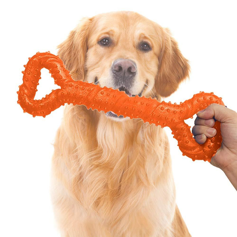 Cyleibe Dog Bones for Aggressive Chewers, Dog Chews Toys Long Lasting, Interactive Dog Bone Toys with Pull Band, Dog Teething Toy 13" Solid Bone Shape for Medium Large Dog - Orange - PawsPlanet Australia