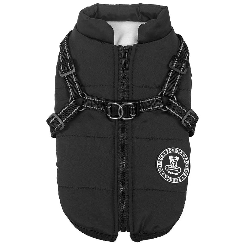 Poseca Dog Clothes for Small Dogs Dog Coat Waterproof Winter Jacket Warm Vest Dog Clothes Dog Coat Warm Winter Dog Jacket with Dog Harness for Small Medium Large Dogs S black - PawsPlanet Australia