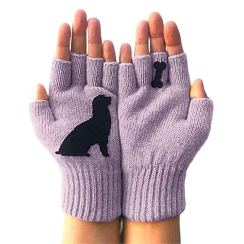 Crazyfly Dog Gloves,for Women Cute Puppy Printed Warm Knitted Gloves One Size Fits All - PawsPlanet Australia