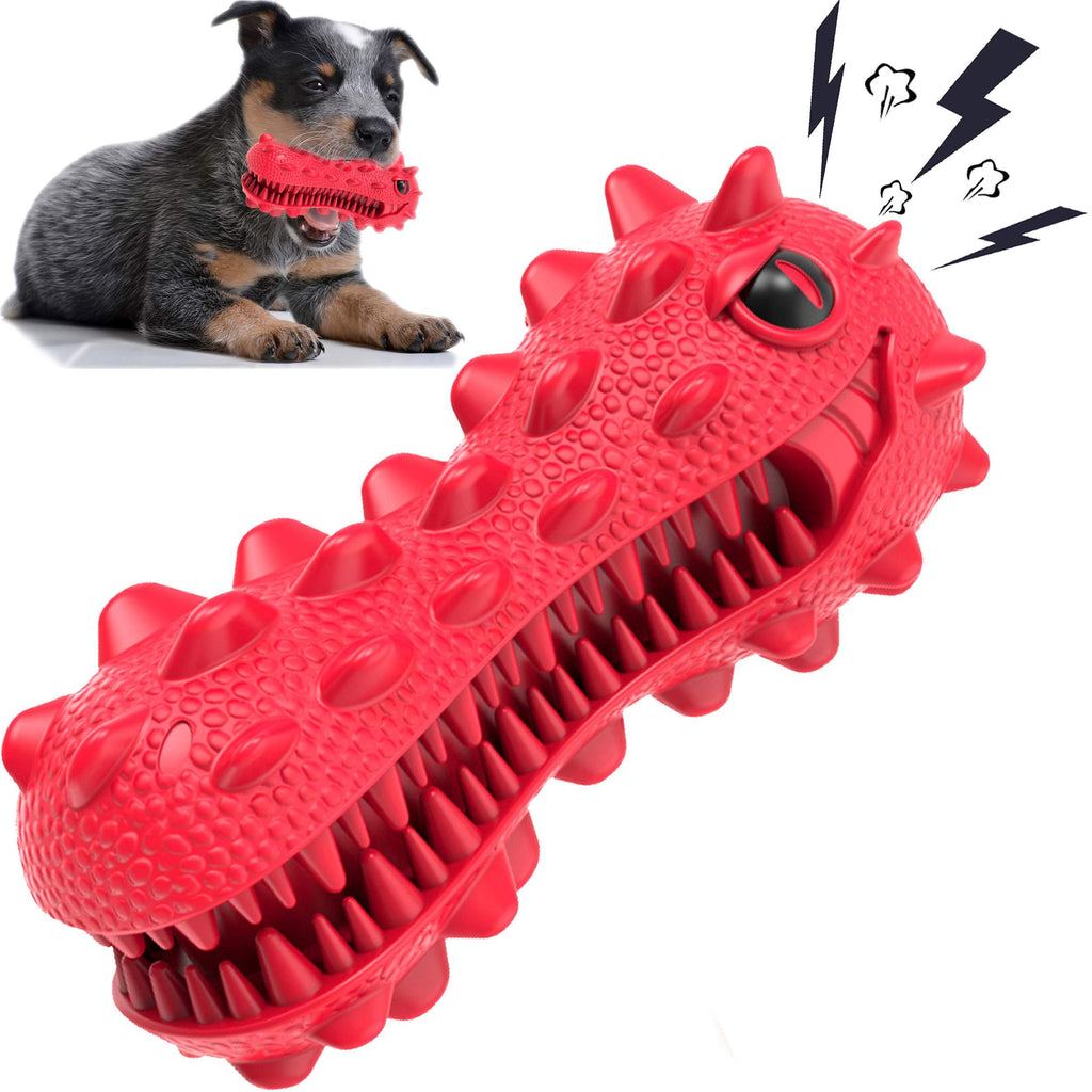 SHANFEEK Tough Dog Toys Indestructible Dog Chew Toys for Aggressive Chewers Interactive Dog Toys for Boredom Natural Rubber Dog Toothbrush Red-Dinosaur - PawsPlanet Australia