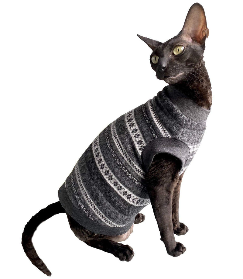 Kotomoda cat's Winter wool sweater Grey patterns Naked Cat Hairless Sphynx Cat Clothes (L) L - PawsPlanet Australia