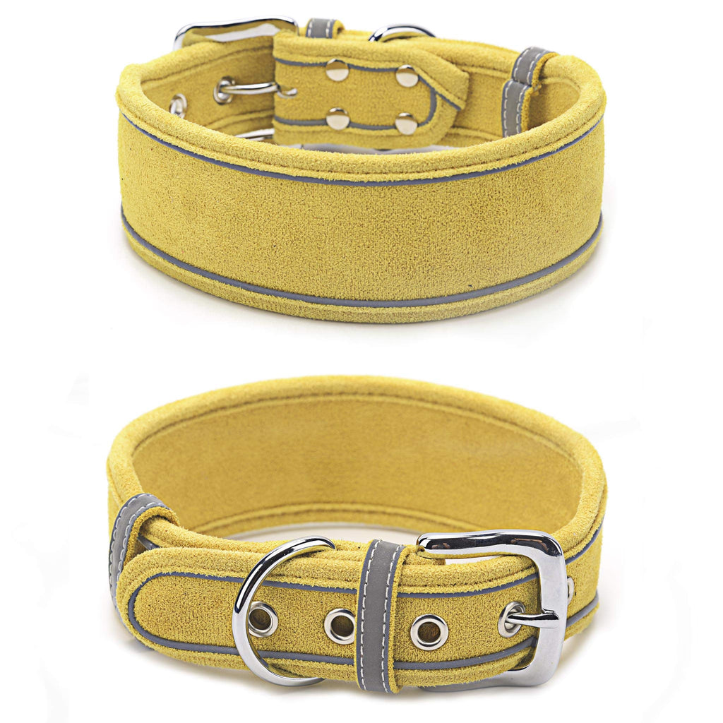 SEKAYISORE Super Soft Suede Dog Collar, Adjustable Reflective Dog Collars with D Ring, Comfort Pet Collar for All Breeds, 2" Width, Yellow M M: Fit 39.5-49.5cm neck, length 56cm - PawsPlanet Australia