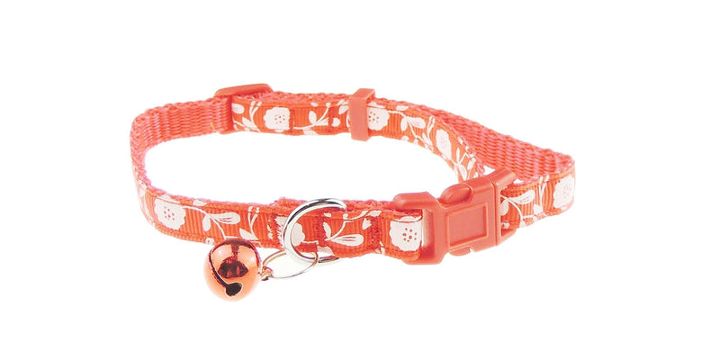 Cat Kitten Nylon Adjustable Collar With Bell Rose Floral Print (Red) Red - PawsPlanet Australia