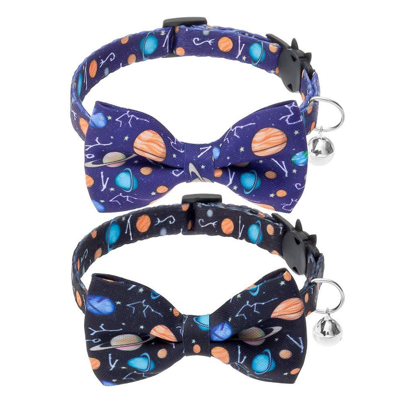 KOOLTAIL Cat Collars Quick Release - 2 Pack Breakaway Cat Collar with Bell, Adjustable Safety Kitten Collars Planet Pattern - PawsPlanet Australia