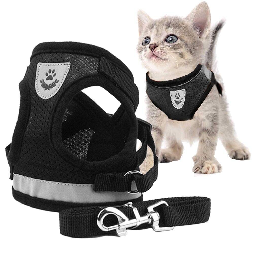 PUPTECK Cat Harness with Leash Collar Set - Adjustable Soft Harnesses Nylon Strap with Fashion Style Design Escape Proof for Walking Outdoor Kittens Puppies Cats - PawsPlanet Australia