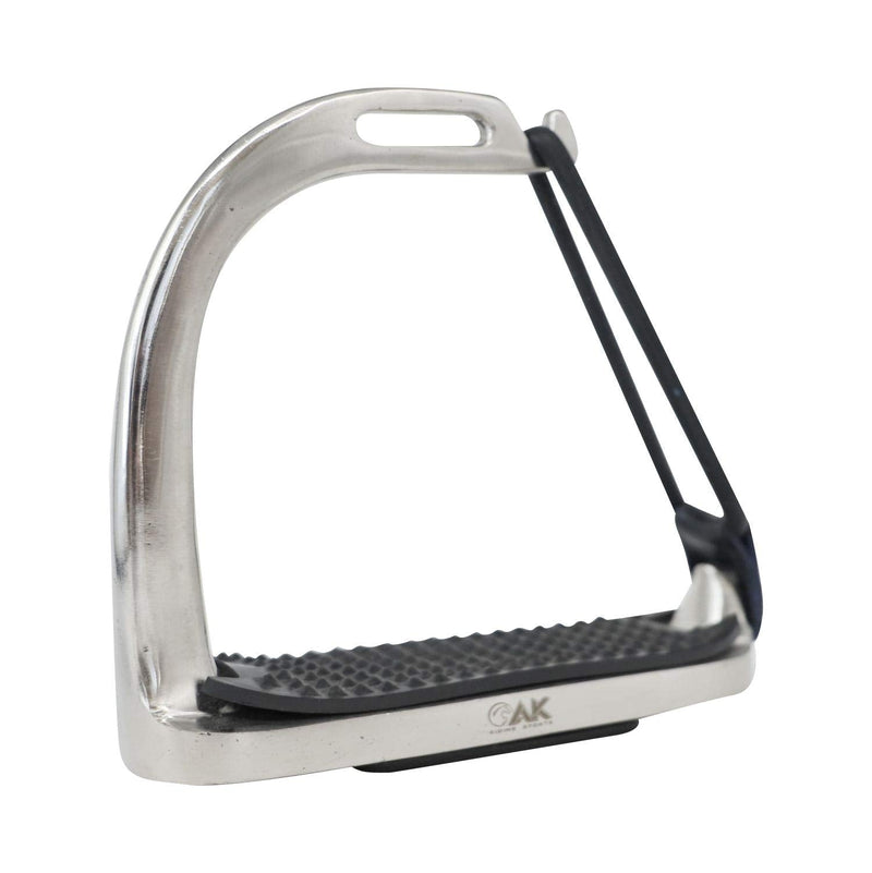 AK Stainless Steel Safety / Half Horse Riding Equestrian Stirrups with Black Treads (4 INCHES, Silver) 4 INCHES - PawsPlanet Australia