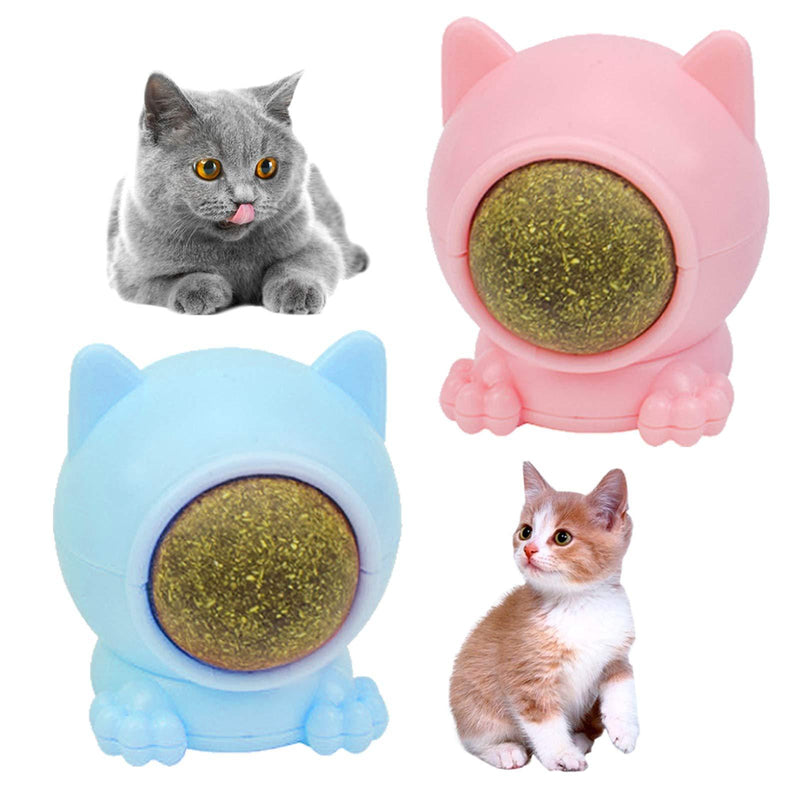 RBNANA Cat Catnip Balls Toy (2 PACK), Rotatable Catnip Edible Natural Licking Treats Toys for Cats Kitten Kitty (Pink+Blue) PINK-BLUE - PawsPlanet Australia