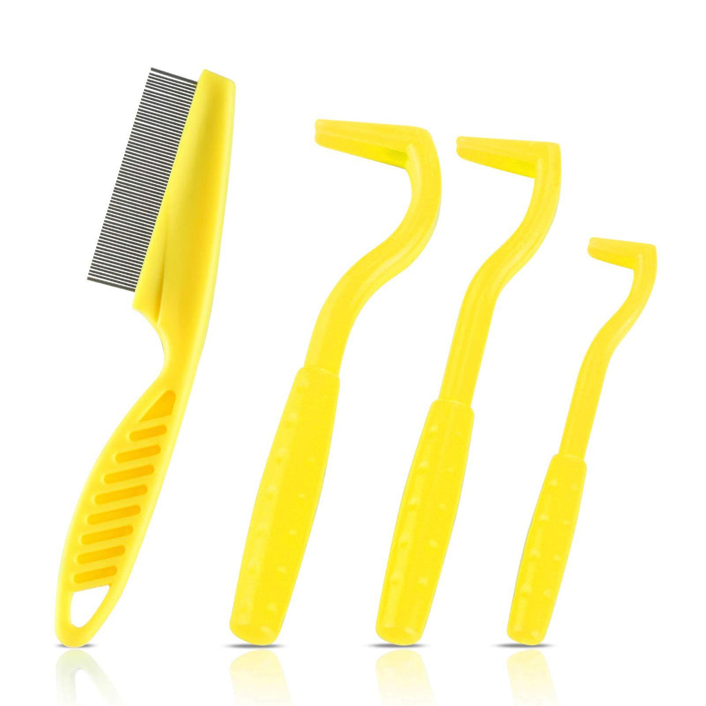 JHMY Tick Remover Tools, Flea Removal Tool Set for Dogs and Cats, Tick Hook Kit, Flea Comb (YELLOW) YELLOW - PawsPlanet Australia