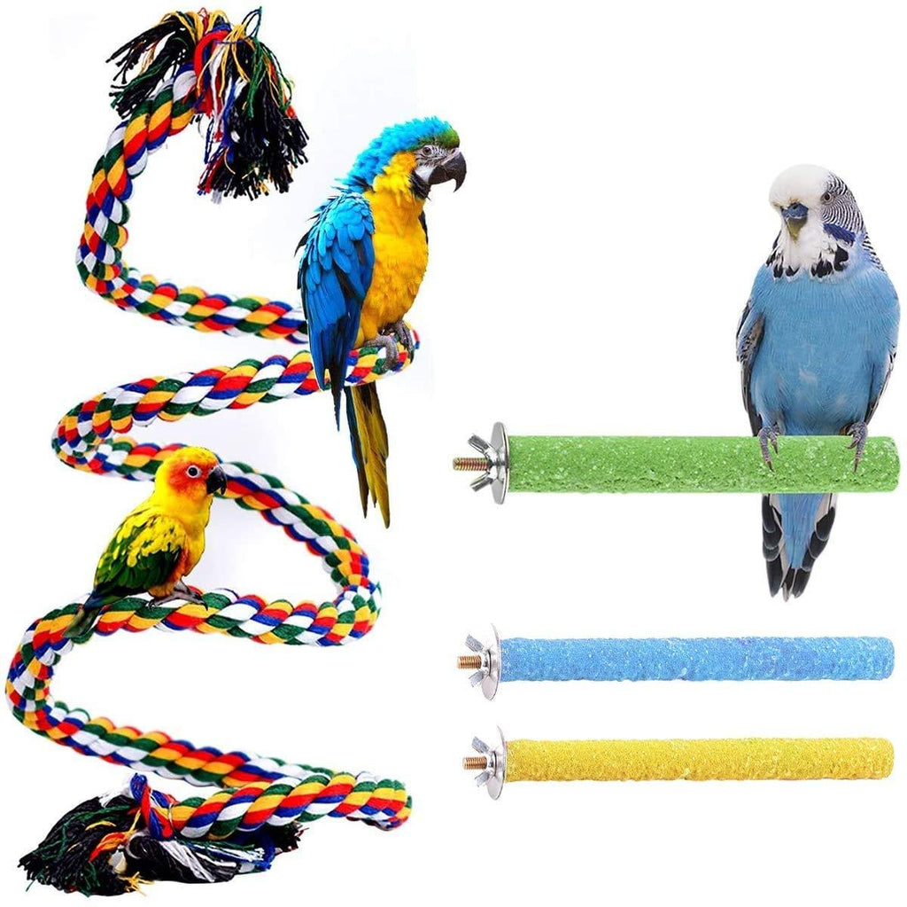 Trecynd Bird Perch Stand Toy Parrot Rope Perches Stand Parrot Stand Platform Colorful Sand Paw Grinding Stick Cage Accessories Bird Toys 4PCS for Cockatiel Conure Budgies Parakeet - PawsPlanet Australia