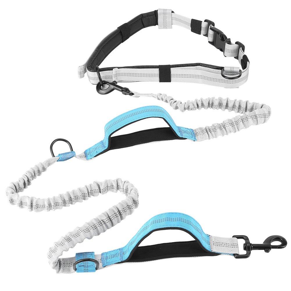 GAESHOW Hands Free Dog Leash Reflective Adjustable Waist Belt for Running Walking Hiking Fabric(Grayish Blue) Grayish Blue - PawsPlanet Australia