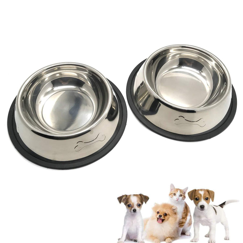 CHICAN bone pattern stainless steel dog bowl, 2 stainless steel dog bowls, medium and large pet food bowls, pet dog bowls, non-slip dog bowls (M-22cm) M-22cm - PawsPlanet Australia