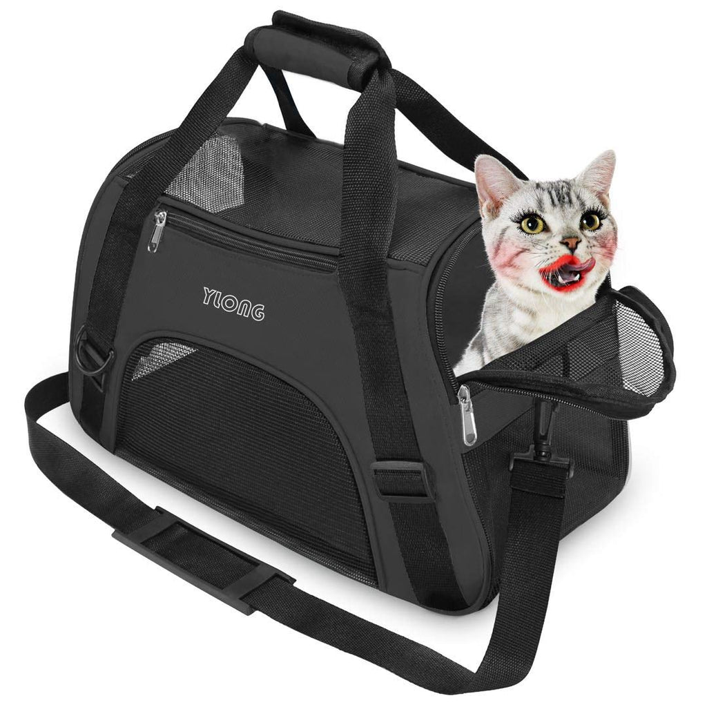 YLONG Cat Carrier Airline Approved Pet Carrier,Soft-Sided Pet Travel Carrier for Cats Dogs Puppy Comfort Portable Foldable Pet Bag,Airline Approved (S, BLACK) S - PawsPlanet Australia