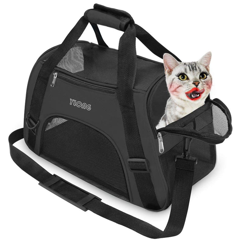 YLONG Cat Carrier Airline Approved Pet Carrier,Soft-Sided Pet Travel Carrier for Cats Dogs Puppy Comfort Portable Foldable Pet Bag,Airline Approved (S, BLACK) S - PawsPlanet Australia