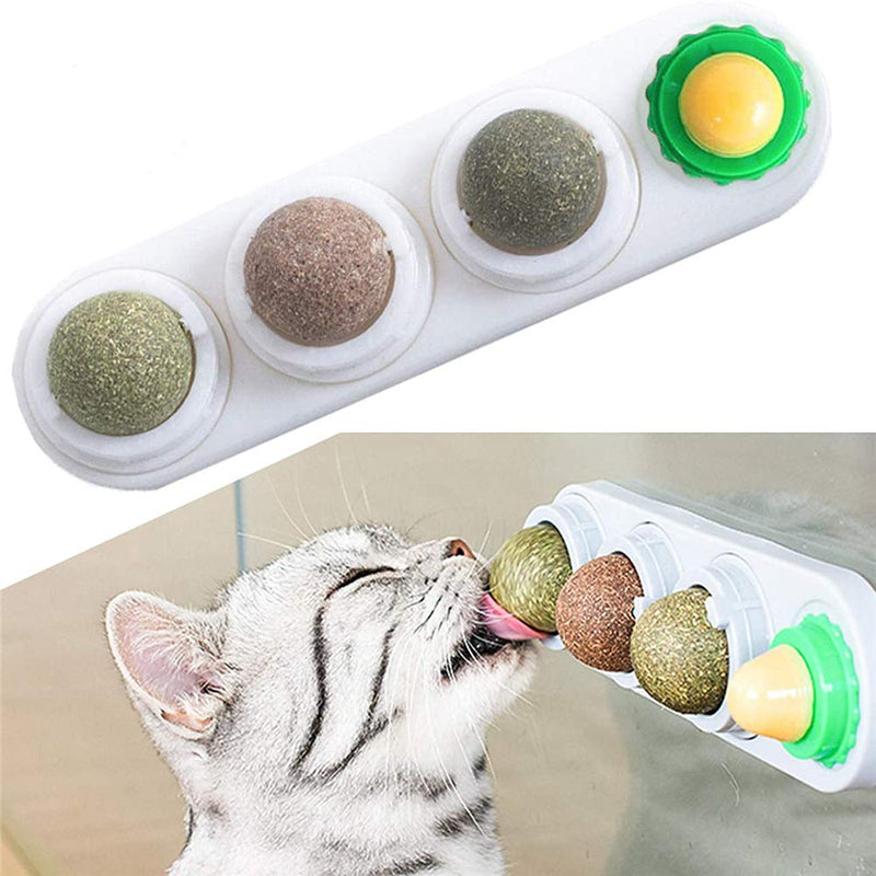 PNNNU catnip toys for cats, Catnip Toys 4 in 1 Self-Adhesive Edible Catnip Toys,Rotatable Licking Treats Stick-on Wall Toy for Cats Kitten - PawsPlanet Australia