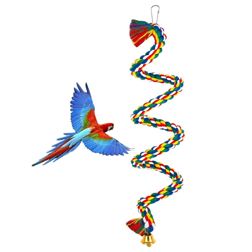Ledoo Spiral Cotton Rope Bird Perch, Parrot Budgie Rope Spiral Perch, Parrot Budgie Rope, Spiral Perch Colorful Cotton Swing with Bell (100cm) - PawsPlanet Australia