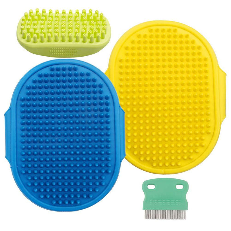 jlon 4 PCS Pet Bath Brush, Dogs Grooming Rubber Brush, Dog Soothing Massage Brush, Pet Shampoo Bath Brush for Long Short Haired Dogs and Cats - PawsPlanet Australia