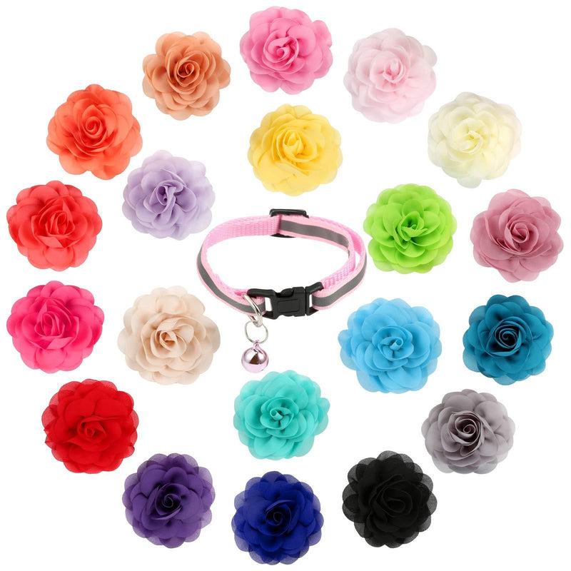Woiworco 21 Pieces Cat Collar Flowers with an Adjustable Collar for Pet Cat and Dog Removable Pet Collar Accessory - PawsPlanet Australia