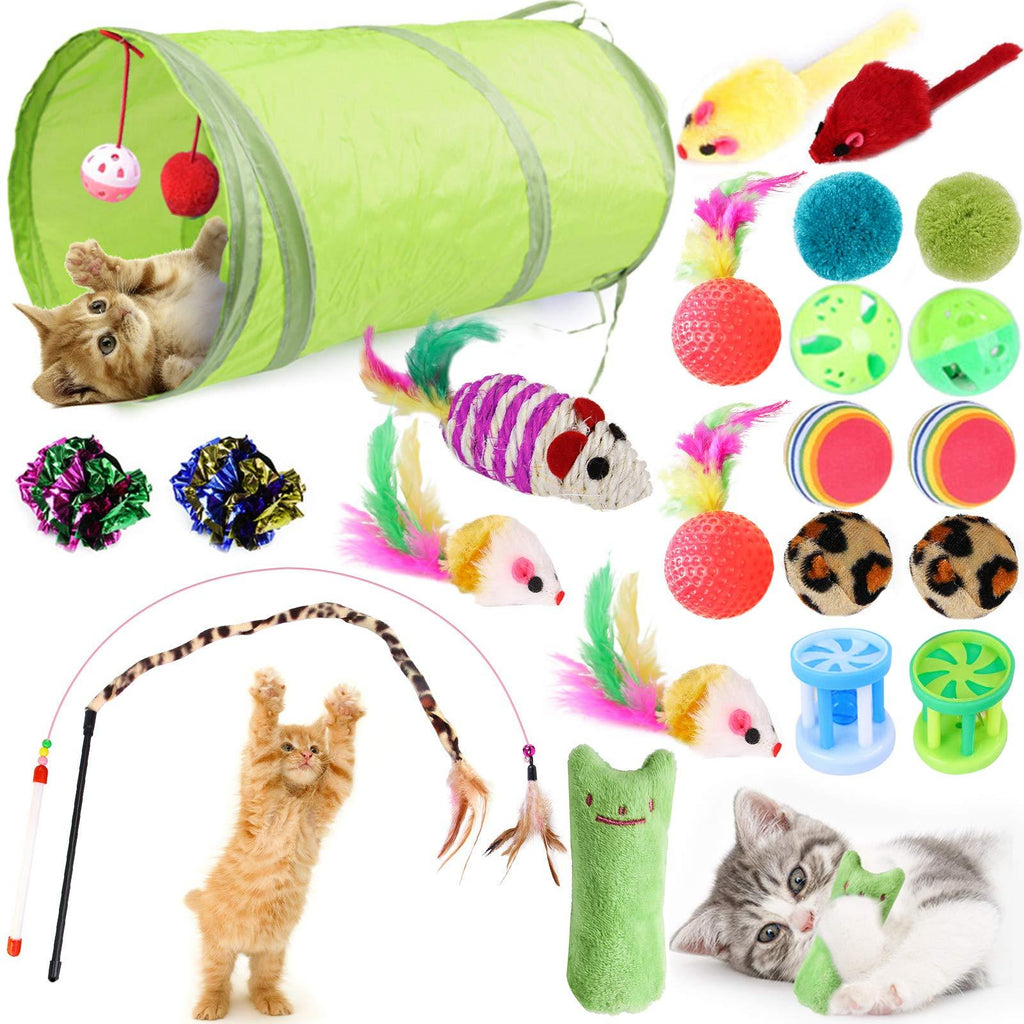 Cat Toys, 23 Pieces Cat Tunnel Cat Teaser Wand Toys Kitten Toys Sets Cat Feather Wand Crinkle Balls for Kittens Toys Interactive Toys Kits for Indoor Cats Kitty Green - PawsPlanet Australia