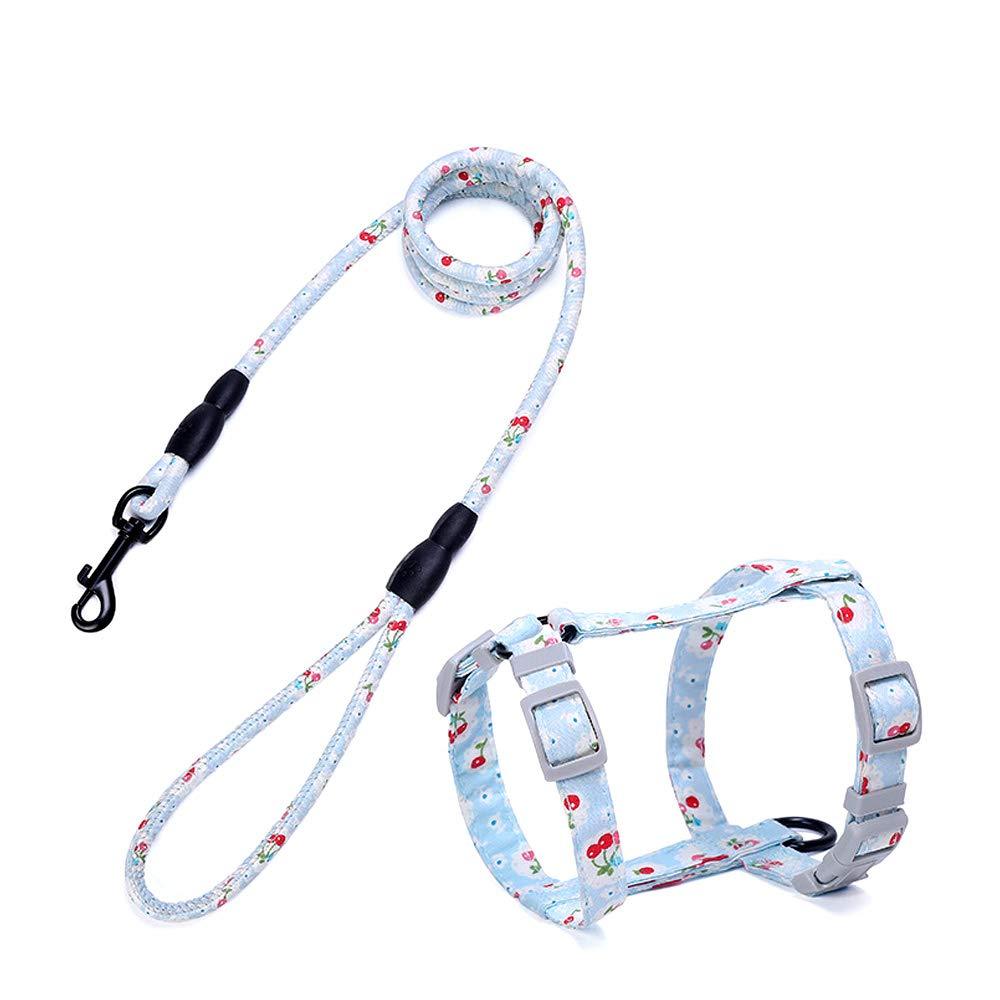 Lichi New Light Blue Floral Cats Lead and Harness Set for Medium Dogs Pet Leash for Rabbit-04M M(Neck：22-32CM；Chest：32-50CM) - PawsPlanet Australia