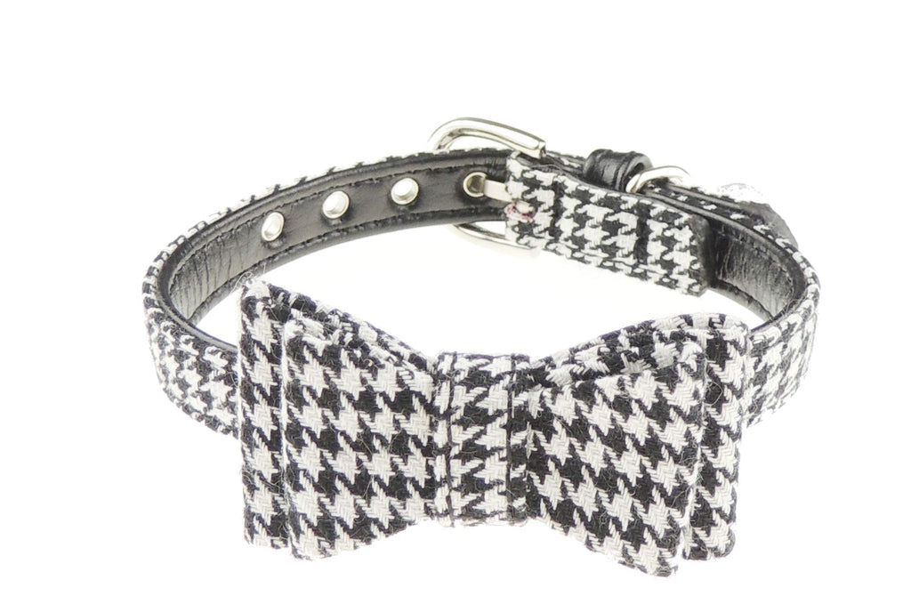 Cat Kitten Plaid Gingham Check Bow Adjustable Bell Collar (Black Dogtooth) Black Dogtooth - PawsPlanet Australia