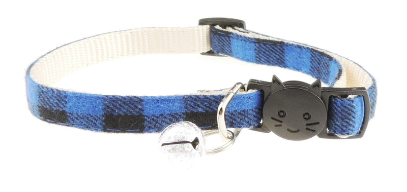 Cat Kitten Plaid Gingham Face Break Away Safety Adjustable Bell Collar (Blue) Blue - PawsPlanet Australia