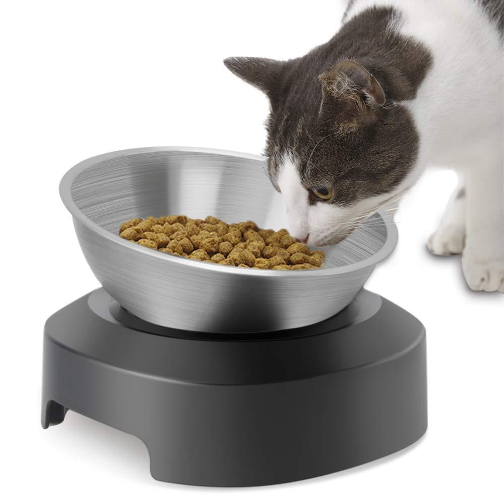 Raised Cat feeding Bowl, Stainless Steel Cat Food Dish Elevated with Non-Slip Stand, Tilted 15° Anti Vomiting Cat Bowl Designed for Kitty Kitten Adult Pet Whisker Fatigue Dishwasher Safe - PawsPlanet Australia