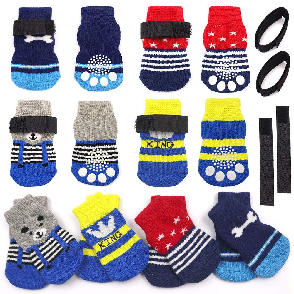 N//A 4 Pairs Anti-Slip Dog Socks with Adjustable Straps, Pet Paw Protection Rubber Sole for Puppy Cat Indoor Outdoor Wear on Hardwood Floor (L) L - PawsPlanet Australia