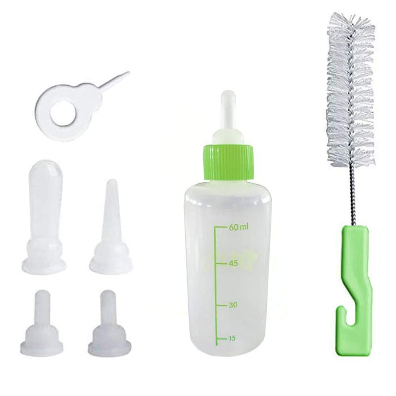 Cyleibe 60ML Puppy Nursing Bottle Kit, Feeding Bottle Pet Puppy Milk Feeding Bottle With 4 Replacement Nipples and 1 Nipple Brush - PawsPlanet Australia