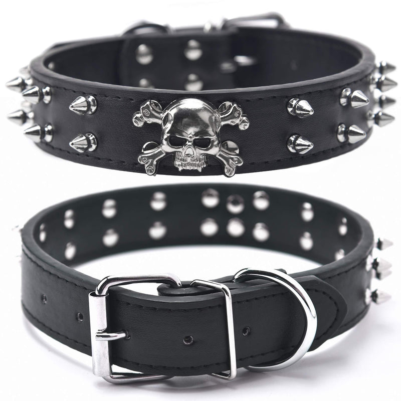 SEKAYISORE Studded Dog Collar with Spiked Bullet Rivets, Adjustable PU Leather Puppy Collars, Cool Skull Pet Neck Choker Fit for Small Medium Large Dogs, BLACK M M 16.3-20.1"/41.5-51cm - PawsPlanet Australia