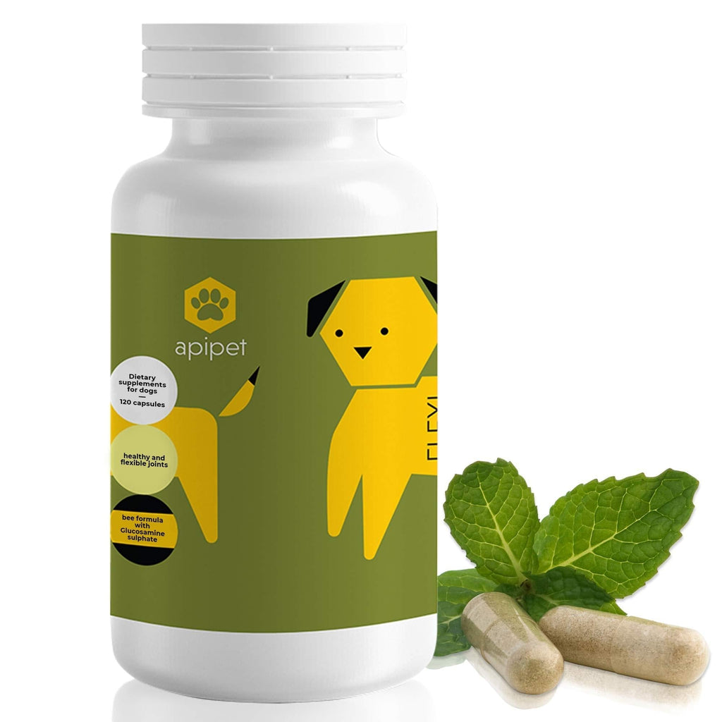 ApiPet Flexi - Dog Joint Care Supplements - Vitamin Rich Natural Pet Formula with Bee Pollen, Propolis, Glucosamine for Stiff Joint - Supports Mobility & Flexibility - Boost Immunity - 120 Capsules - PawsPlanet Australia