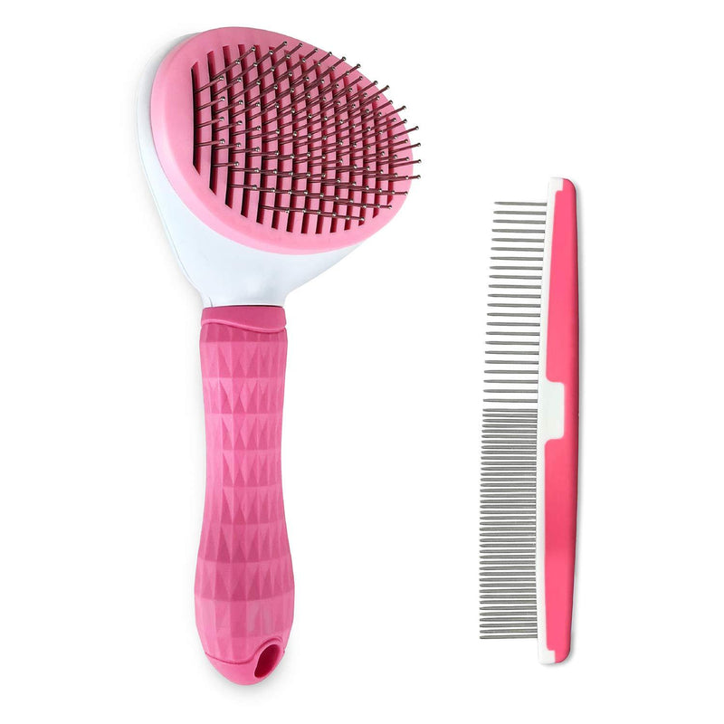 Fur Magic Self-Cleaning Grooming Brush, Slicker Brush for Dogs and Cats with Short Medium and Long Hair, Deshedding Tool Removes Mats and Tangles, Pink - PawsPlanet Australia