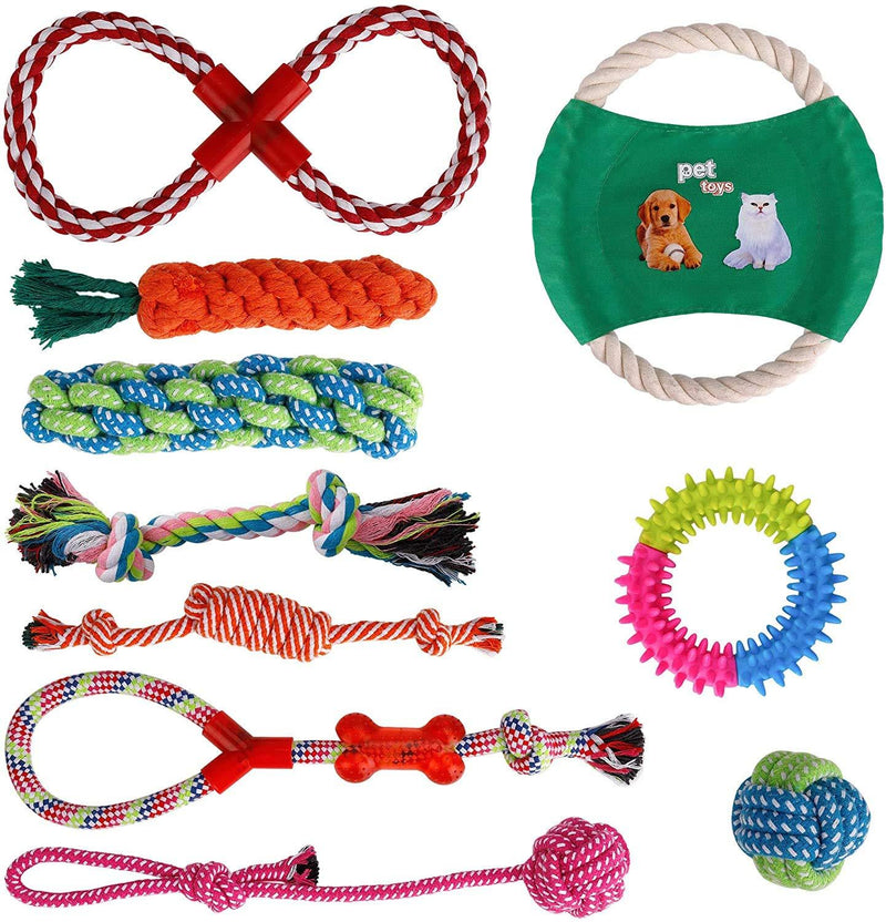 Dog Rope Toys, 10pcs Durable Chase Knots Cotton Doy, Puppy Chew Boredom Anxiety Teething Set for Small Medium Large Pets Gift Sets - PawsPlanet Australia