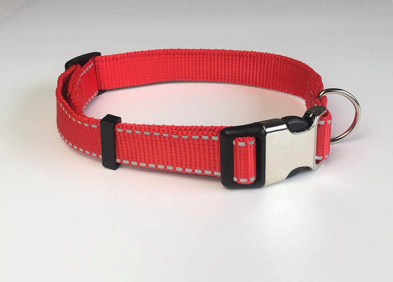 KLASSY K9 DOG COLLAR RED REFLECTIVE WEBBING LARGE 1" WIDE - PawsPlanet Australia