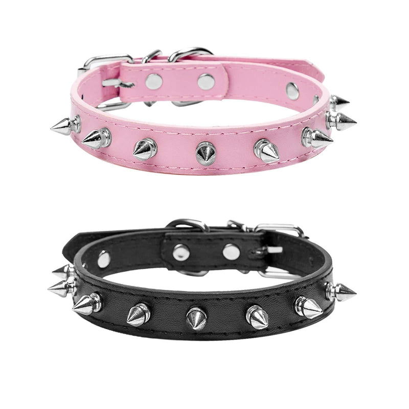 2 Pack Dog Rivet Collar, Adjustable Padded PU Leather, Neck Protection Anti-Bite, Hunting to Prevent Neck Bites, for Small Medium Large Pets for Outdoor, Pink+Black - PawsPlanet Australia