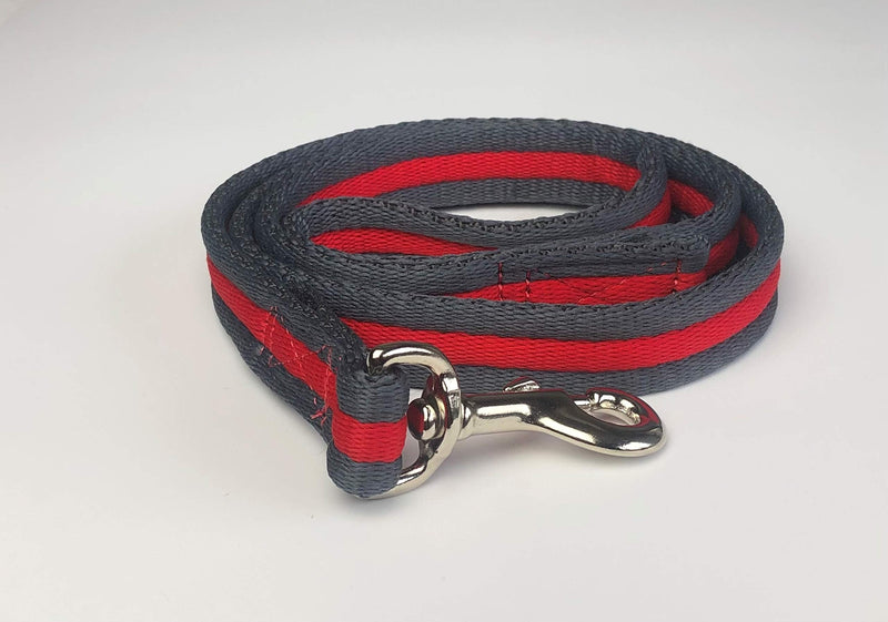 KLASSY K9 DOG LEAD GREY RED GREY STRIPED THICK CUSHION WEBBING 1" WIDE - PawsPlanet Australia