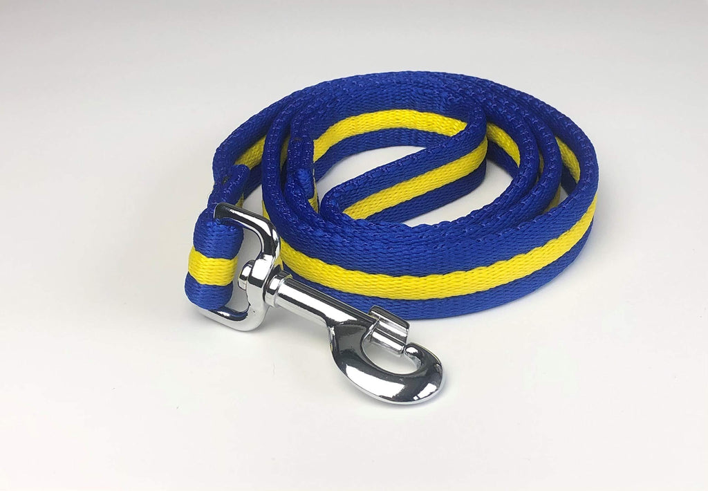 KLASSY K9 DOG LEAD BLUE YELLOW BLUE STRIPED THICK CUSHION WEBBING 1" WIDE - PawsPlanet Australia