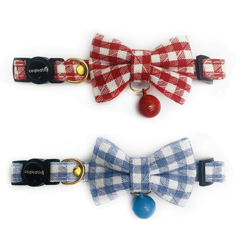 Cognatio 2 Pack Cat Collars with Removable Bow Tie and Bell, Safety Quick Release Kitten Collars, Adjustable 20-30 cm, Red + Vista Blue Red+Vista Blue - PawsPlanet Australia