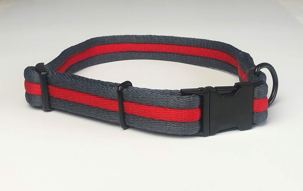 KLASSY K9 DOG COLLAR GREY RED GREY STRIPED THICK CUSHION WEBBING LARGE 1" WIDE - PawsPlanet Australia